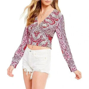 Free People Wild and Free Printed Paisley Long Sleeve Smocked Top Sz S